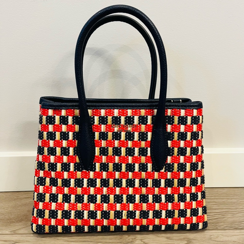 Kate Spade New York Red & Navy Woven Tote Bag